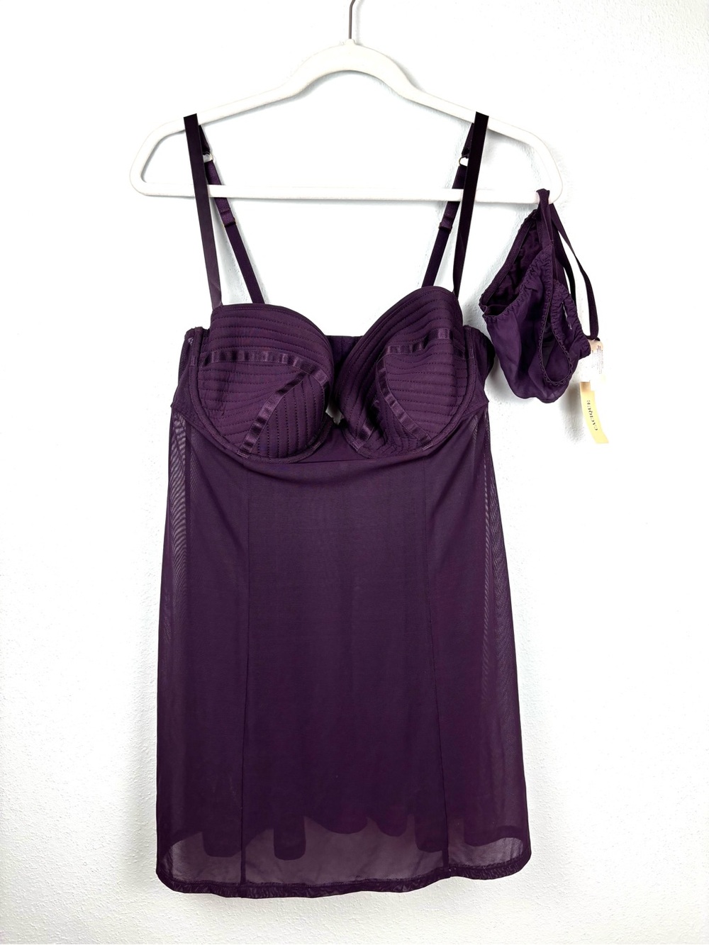NWT Lane Bryant Cacique Sexy 2pc Deep Purple Sheer Teddie & Thong, Size 18/20